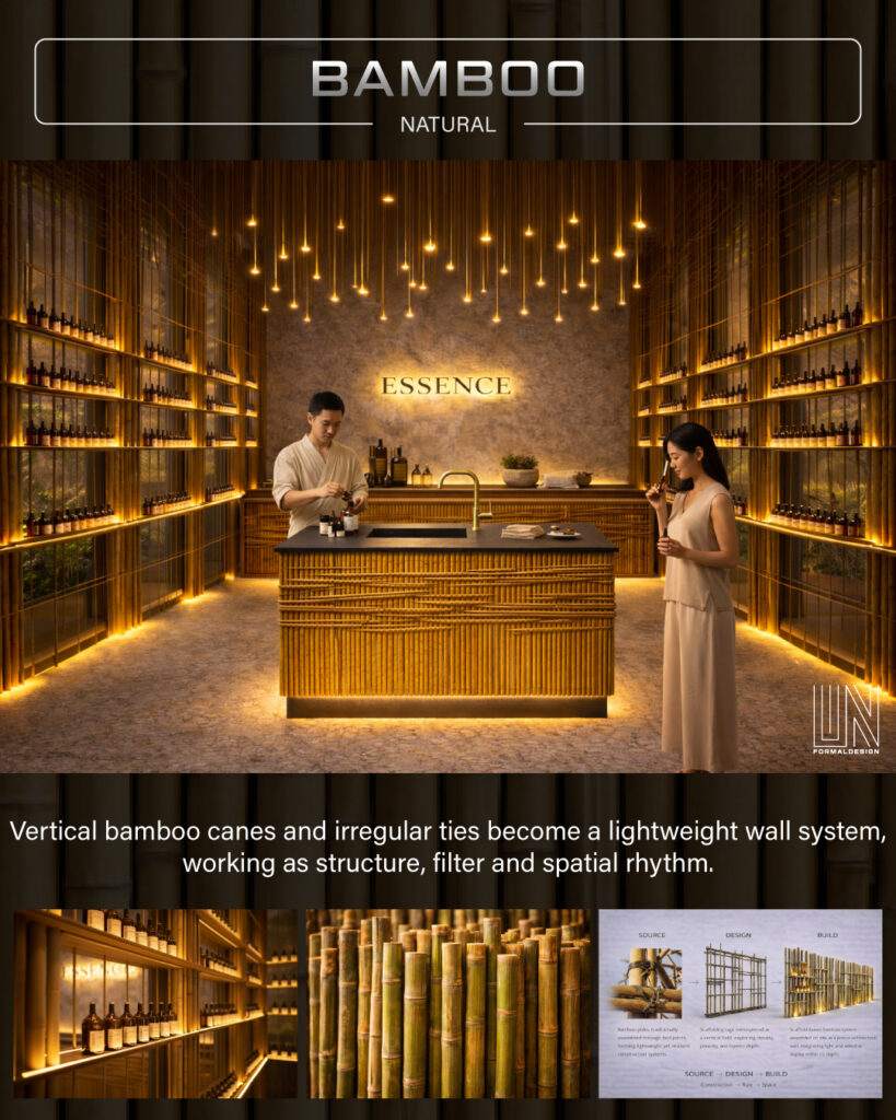 Bamboo Scaffolding Wall System: Porosity and Rhythm from Street to Interior