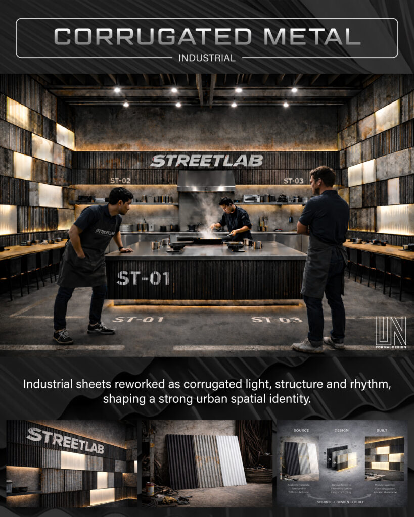 Corrugated Metal System: Street Language Framed for Hospitality Interiors